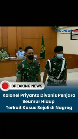 Majelis Hakim Pengadilan Militer Tinggi II Jakarta menjatuhkan vonis penjara seumur hidup terhadap Kolonel Inf Priyanto.#sindonews #kolonelpriyanto #seumurhidup #penjara