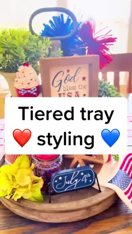 I styled one of my favorite tiered trays for the 4th of July 🇺🇸 #tieredtraydecor #fourthofjulydecor #decoratingideas #summerdecor #tieredtrayideas