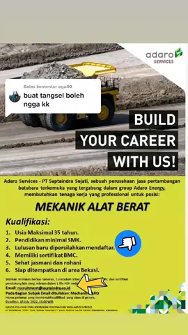 Balas @oga40 lulusan Baru/fresh graduate (Non Pengalaman) Dipersilahkan melamar #lokertambangupdate #lokerbekasi #inposeputarloker #adaroindonesia