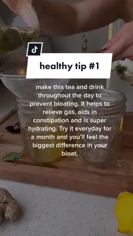Save this DEBLOAT TEA 🍵follow for more healthy tips✨                                   Ingredients: (1 serving)1/4 cup mint leaves1 thumb ginger cut up1 tsp fennel seeds1 tsp apple cider vinegar1 tbsp lemon 1 peppermint tea bag Hot water How to: Add ingredients to a cup or jar with hot water then let it steep for 10 min. Strain and pour into #healthytips #digestion #bloating