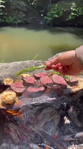 Natrual Stone Stove Tenderloin featuring The Nikos Knife #nature #outdoorcooking #Outdoors #cooking #asmr #naturecooking #meat #steak