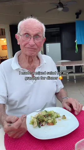 Lots of random ingredients in a bowl = my specialty 🥑😅 He seemed to like it 🙃 #cooking #cookingforyou #cookingfortwo #salad #saladrecipe #grandpacooking #grandparents #grandpa #cutegrandpa #wholesome #viral #fyp #fy #foryou #foryourpage