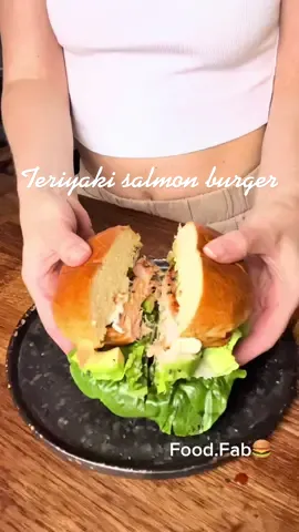 Teriyaki salmon burger 🍔 #foryoupage#food#fyp#Recipe#burger