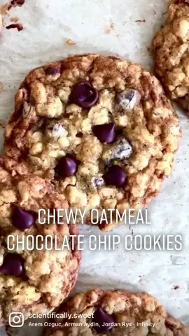 Chewy Oatmeal Chocolate Chip Cookies! 🍪 Ultra chewy oatmeal cookies with crunchy caramelized edges that taste like they’re fresh from your favourite bakery! They have a rich buttery caramel flavour and bake up so nice and golden brown. Find the brand new recipe up on my website! Link in profile. —> https://scientificallysweet.com/chewy-oatmeal-chocolate-chip-cookies/ . . #scientificallysweet #oatmealcookies #chocolatechipcookies #cookies #baking #Recipe #chewycookies #oatmealchocolatechipcookies #chocolate