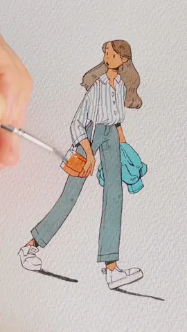 another one 🫧 #arttok #coloredink #watercolorpainting #characterdesign #outfitdrawing #traditionalart #artist #painting #outfitillustration #OOTD #fashiondrawing