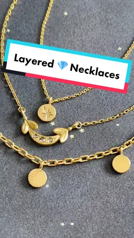 Sparkling 14 karat gold necklaces 💎#handengraving #diamonds #moonphase #layerednecklaces