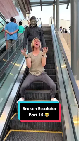 Turn the stairs on! 😂 #escalator #skit #public #prank #michaelmyers #waitforit