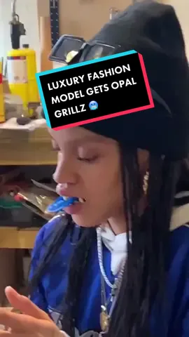 Luxury fashion model Akira Reid gets Cappd with an Opal & Gemini starsign solid gold grill! 🥶 • • DM Us for enquiries on this style. #grillz #ukgrillz #fyp #fashiontiktok