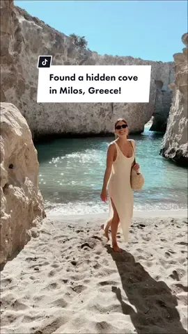 📍Hidden Cove in Milos, Greece. Who else has found it!? #milos #greece #milosgreece #traveltiktok #traveltips #europetiktok