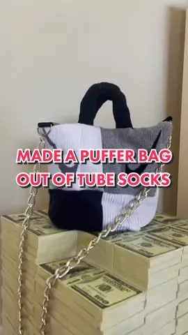 Made a mini puffer bag out of Nike socks.. never made this before and i think it turned out super cutie. Follow me on IG at @justj.style for more upcycled creations! #justjstyle #nikesocks #nikesockshacks #pufferbag #DIY #diybags #diybag #fy #fyp #upcycle #recycledfashion #streetwearstyle