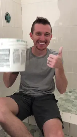 PRO TIP: save yourself a little extra grout before mixing because you WILL miss some spots #bathroomtile #tilegrout #homediyproject #DIY #diyhome #diyhomeprojects #diybathroomremodel #bathroomremodel #bathroommakeover #bathroomtile #bathroomtiles