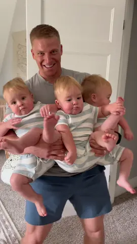 Tom: “MEG! Look! I can still pick them all up” 🥺 #triplets #tripletdad #littleco #babies #identicaltriplets #dadlife #Love #family #familylove #fyp 