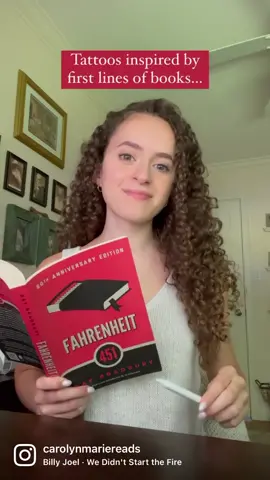 Tattoos inspired by the first lines of books… “Fahrenheit 451” by Ray Bradbury! ❤️‍🔥 “It was a pleasure to burn.”  ❤️‍🔥 Although the thought of burning books makes me want to cry like a child, I think this opening line, and the story as a whole, is absolutely brilliant!  ❤️‍🔥 Thank you so much for all the love and kindness you’ve been showing me and this series! Knowing you’re enjoying these as much as I enjoy creating them makes my heart unbelievably happy! Thank you 🥹❤️‍🔥 #fahrenheit451 #raybradbury #dystopian #dystopia #distopianbooks #favoritequotes #bookquotes #classicliterature #classicbooks #bookishtattoo #bookish #booklover #b#BookTokbookreels #tattooideas #tattoodesign #bookishreels #readersofinstagram #tattooart