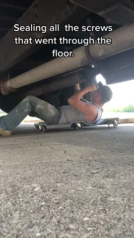 Sealing the floor screws #hvadventures #OLAFLEX #DoritosDareToBeBurned #skoolie #busconversion #tinyhome #DIY 