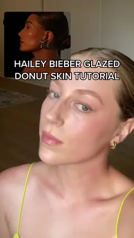 Step by step tutorial including products for how I get glowing, dewy, glazed donut skin 🫧🍯💦🍩 #makeuptutorial #haileybiebermakeup #glazeddonutskin #dewyskinmakeup #WorldPrincessWeek