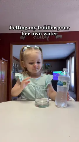 She actually did better than I thought she would! 🤣 #toddlerchallenge #toddlersoftiktok #toddlerpouringchallenge #funnytoddler #waterpourchallenge #toddlermom #funny #fypシ