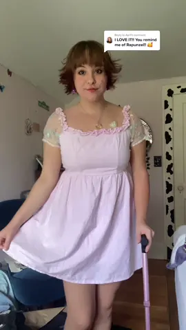 Replying to @April this is the closest dress i have to rupenzel’s also tysm ! #disney#rapunzel#rapunzelcosplay#princess#hair#haircut