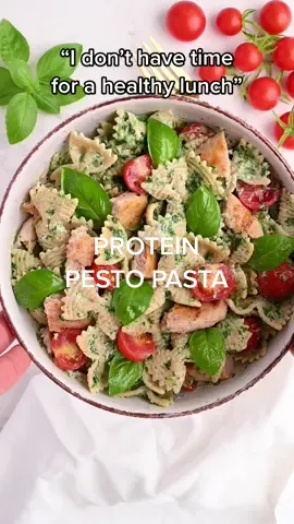 try this creamy protein pesto pasta! #healthyrecipes #pasta #EasyRecipe
