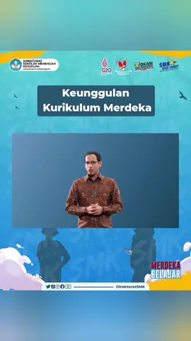 Hai #KawanSMK Apa saja keunggulan Kurikulum Merdeka yang manfaatnya bisa dirasakan oleh sekolah? Mari simak pesan Mendikbudristek Nadiem Makarim dalam video!  Kunjungi sumber informasi tepercaya tentang Kurikulum Merdeka, yaitu kurikulum.kemdikbud.go.id dan kurikulum.gtk.kemdikbud.go.id Salam, #SMKBisa #SMKHebat #MerdekaBelajar #MerdekaMemgajar #KurikulumMerdeka #Indonesia #SMK #Vokasi