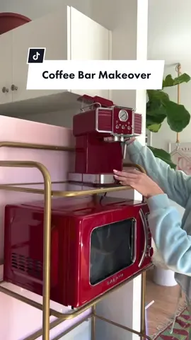 Create a small space friendly dual retro colorful coffee / microwave station with me! ☕️❤️ #galanzamericas #galanzpartner #galanzappliances #retrokitchen #kitcheninspo