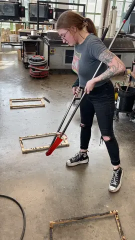 Pulling cane!! #glass #glassblowing #glassart #glassartist #girlswhoblowglass #glass #hot #fyp #pyro #glassy #shopsmall #artist #artistsoftiktok #glassartistsoftiktok