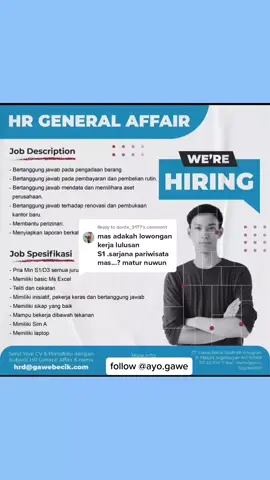 Replying to @dante_3177 Lowongan kerja Jogja untuk lulusan D3/S1 #ayogawe #loker2022 #lowongankerja2022 #lokerjogja #lowonganjakarta 