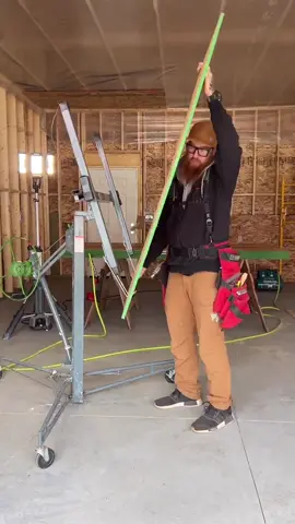 A little drywall lift action on these 10’ ceilings at our shop • Decided to do the interior in OSB then prime and p but aint it rather then doing drywall • Stapling them up with the Senco NS20XP After we get the ceiling up the overhead doors go in and and the blown in insulation goes in the attic. Heaters can also be installed too • Then we can focus on getting the walls insulated, vapor barrier and sealed. Then board all the walls. • Using the @Crescent Tools  G2 tape and chalk line 👍