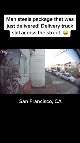 Package was just delivered and was gone in minutes. Delivery truck still there. . . . . #xyzbca  #foryou  #reels  #fyp  #explorepage  #crimeoncamera  #caughtoncamera  #caughtintheact  #bbl  #viral  #trending  #jailtime  #news  #securitycamera  #ringdoorbell  #followtrain  #followforfollowback  #monarchy  #discover  #aesthetic  #packagethief  #sanfrancisco 