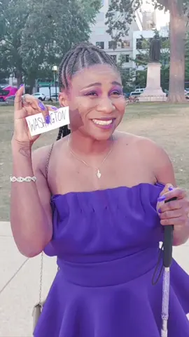 Rockin’ purple in DC!  Image Description: Lachi wearing a purple dress  with high heels, while walking in Washington DC with her glam cane.       #purple #washingtondc #onawednesday  #viral #influencer #blind #cornrows #whitecane 