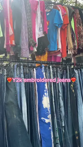Y2k embroidered jeans 👑 We have so many amazing designs available this weekend 💗 #y2kjeans #embroideredjeans #fashioninspo #bricklanelondon #portobelloroadmarket 