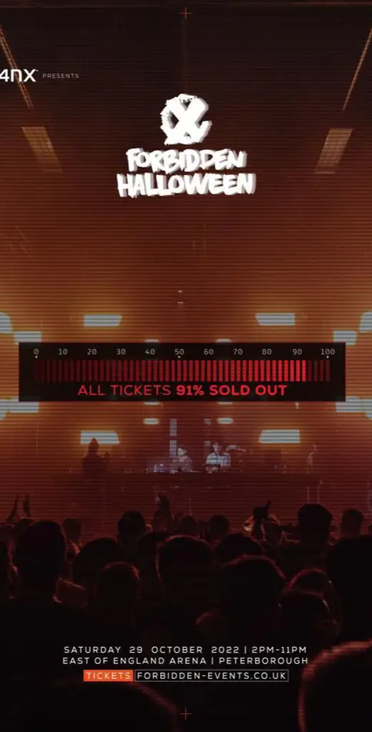 Tickets for Forbidden Halloween are 91% SOLD OUT! Get it or regret it 💀 #forbiddenhalloween #peterborough #halloween 