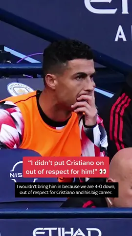 Erik ten Hag says he didn’t bring Cristiano Ronaldo off the bench during yesterday’s derby defeat “out of respect” for the player. 👀❌ #ManchesterUnited #Ronaldo #PremierLeague 