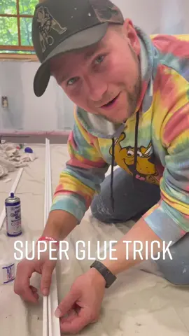How to glue together two pieces of trim with super glue. #OverwatchMe #fyp #howto #DIY #tools #finishcarpentry #woodworking