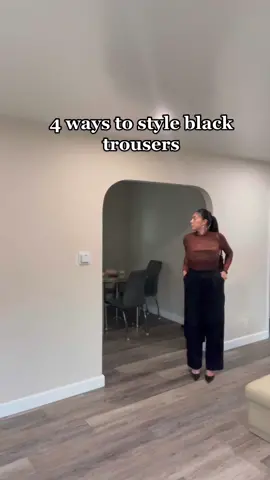 4 ways to style black trousers. These are a staple in my closet. I wear them to work, to do out to dinner and casual outings. Pants are @Garage Clothing  #howtostyle #blacktrousers #womentrousers #outfitideas #outfitinspo #rewearyourclothes #howtostyletrousers #mexicanblogger #fashioninspo 