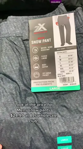 Snow pants sell out fast at the club! #bjsdeal #bjsapparel #zeroxposur #bjswholesaleclubs #mensapperal 