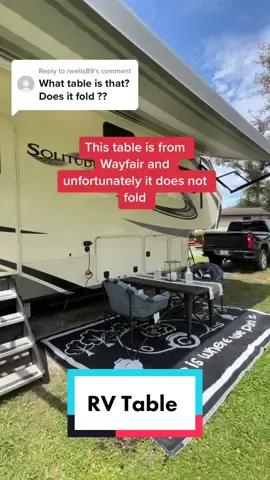 Replying to @rwells89 I really like this table, I have not found a folding table yet that would work for our outdoor space #rvlife #rvsetup #rvdecor #rvfulltimers #rvtable #rvfulltimers #rvtiktok #decor #rvfulltimefamily #camping #campinggear #campgroundlife #questionsandanswers #rvtour