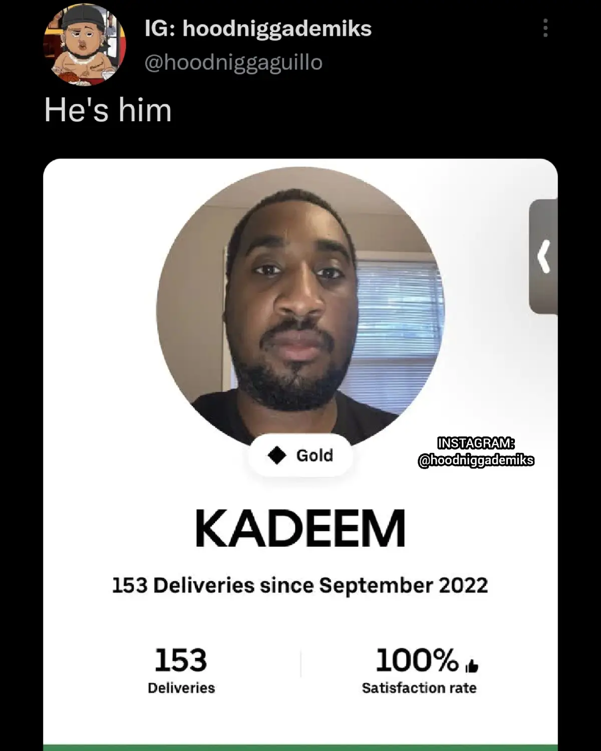 Kadeem is really the goat of food delivery 🐐 unlike Isaac 😒