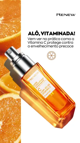 Olha para o poder da Vitamina C em estado puro! 🍊  Se o Super Concentrado Renew de Vitamina C faz isso pela maçã, imagina o cuidado que ele vai trazer para sua pele. 👀   A fórmula antioxidante de Renew combate a ação dos radicais livres, moléculas produzidas pelo próprio organismo que degradam o colágeno das células e causam o aparecimento de linhas e rugas. Com a proteção da Vitamina C, sua pele fica uniforme e luminosa. 💁‍♀️  Vem ficar radiante você também! ✨  Chame sua Representante Avon hoje mesmo e #VemDeRenew #VemDeAvon