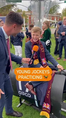 Young Jockeys practicing in the Fanzone at British Champions Day 🐎 What an awesome experience to hear from Hollie Doyle Tom Marquand and Oisin Murphy on stage and then ride the equicizers themselves!  Manny is quite at home here and even gives Frankie some tips 👌  big smiles all round 🤩 #Raceday #BritishChampionsDay #YoungJockeys