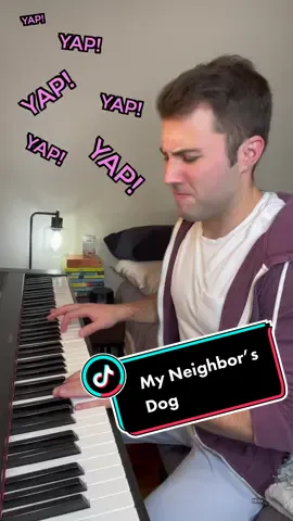 My neighbor’s dog won’t stop barking and it’s driving me crazy… so I wrote a song about it! #funny #comedy #musicaltheatre #musiccomedy #pomeranian #fyp #foryou #piano #funnypiano #dog 