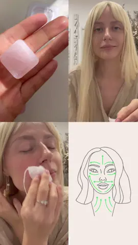 Ice Sculpting Massage to tone and lift face 🧊 1. Store AMEŌN Ice Cubes in freezer for a minimum of 3 hours before use.  To apply, select one ice cube from the freezer, remove it from its mold and wrap it in the gauze provided. 2. Start your ice massage at the forehead. Slowly work downward toward the neck. Using gentle circular motions. #ameon  #icefacial  #icecubes  #skinicing  #viralskincare2022  #viralskincare  #facial  #skincare 