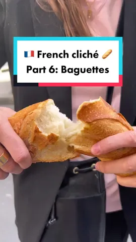 Part 6 French Cliché Series! 🥖Baguettes 🥖 & 🇫🇷French people:  - We don’t bite into a baguette directly. We first remove a piece with our hands and then eat the it - We don’t carry ‘naked’ baguettes under our arms. They are always sold with their thin wrapper to protect the bread.  - We love to break baguettes with our hands and rarely use a knife to cut them.  Do you like baguettes? How much do they cost where you live? #french #learnfrench #baguette #baguettes #paris #frenchlife 