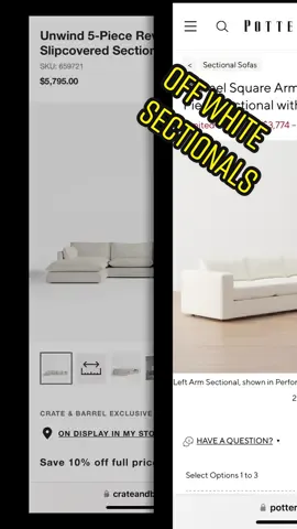 Off white sectionals that you need. These pieces are family friendly and amazing additions to your home 🖤 #taylorswift #homedecor @crateandbarrel @West Elm @Arhaus 