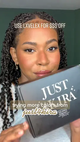 more colors from @just4kira!  stepping more out of my comfort zone woth these, which is your favorite? 🤎🤍💚💙 use lxvelex for $$$ off ✨ #lxvelex #blackgirltiktok #blackgirlmakeup #makeup #makeuptiktok #makeuptok #beauty #eyecolor #eyeshades #just4kira 