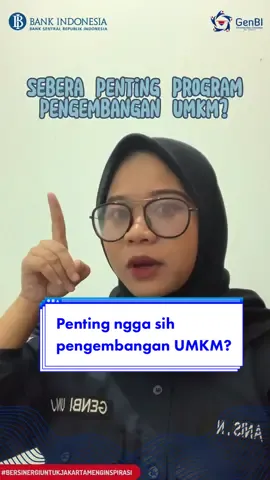 [PROGRAM PENGEMBANGAN UMKM]Halo, Sobat GenBI! 👋🏻UMKM memiliki peranan yang sangat penting dan strategis dalam struktur perekonomian Indonesia. Bank Indonesia sebagai Bank Sentral berupaya memberikan kontribusi terbaik untuk terus meningkatkan peran UMKM dalam perekonomian. Pengembangan UMKM yang dilakukan Bank Indonesia diselaraskan dengan bidang tugas Bank Indonesia dan sejalan dengan visi, misi, dan program strategis Bank Indonesia.Program pengembangan UMKM sangatlah penting dalam meningkatkan akses pembiayaan, memperluas akses pasar UMKM baik melalui digitalisasi maupun UMKM go export, serta mengembangkan sektor pariwisata dan ekonomi kreatif.