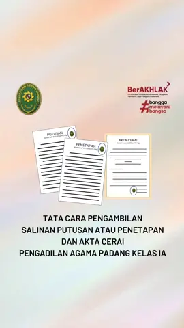 Halo, Para Pencari Keadilan! Anda bingung apa yang harus dilakukan setelah perkara Anda selesai? Yuk, simak video berikut! Anda dapat melakukan pengambilan Salinan Putusan atau Penetapan dan Akta Cerai setelah berperkara di Pengadilan Agama Padang melalui Meja Pengambilan Produk Pengadilan. Terima kasih kami sampaikan karena telah mendukung gerakan Anti Gratifikasi dengan tidak memberikan hadiah kepada petugas kami. ✨✨ #humasmahkamahagung  #ditjenbadilag  #ptapadanggoid  #kemenpanrb  #fyp 