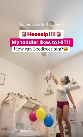 Did you know that Hitting is is a developmentally appropriate behavior? Yes! There is nothing wrong with your child and you are not doing anything wrong! 💕 (mine slap my face yesterday 😱) Our toddlers are learning how to control their impulses (and this can take a while) but don’t panic!!  Remember: your job is not to stop the behavior but to keep everyone safe… How can you do that? 👉🏼 set boundaries and re-direct!  💡Here is an idea You can say “I know you are angry, I can’t let you hit me but we can go to your room and punch the balloons!! ”  This is such an easy activity that not only will help you re-direct your toddler, but they will also practice: ✔️Eye hand coordination ✔️Motor skills ✔️Colors (can you hit the blue ballon?) ✔️Quality family time! Making this is so easy: ✅ Tie yarn or ribbon in 1-3 balloons  ✅ Tape the other end of the yarn in a ceiling fan ✅ To avoid knots: don’t turn the fan on, simply give it a gentle push and put the balloons as separate as you can.  ✅ If you don’t want to put the balloons in the fan or you don’t have one, you can put it directly on the ceiling or a frame door! ✅ If you baby doesn’t walk yet you can lay your baby on the floor, put the ballon lower and let them hit it!  ✅ MOST IMPORTANTLY: Follow your child, if you see that your child is not interested, or that they try to pull the balloons, avoid this activity.  ✅ Abby is 18 months for your reference! ✅ Never leave your baby alone! ✅ Never leave the yarn hanging  unsupervised! 💕If you know another mom who doesn’t know how to re-direct her toddler when hitting, please share this video with her!  ✨Follow us for more ideas! 👉🏼 @montessoriforbeginners    ____________________________ #p#positiveparentingg#gentleparentingg#grossmotorskillsm#montessoriactivitym#montessoritoddlert#toddleractivitiesh#handsonlearningm#montessoritoddlerlife 