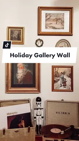 SO easy + so cute! You can even find old Christmas cards at thrift & antique stores. #vintagechristmasdecor #gallerywallhack #gallerywallinspo #PetSmartMadeMeBuyIt #thrifttok 