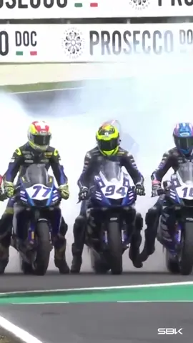What could be better than a burnout celebration? 🤔... A group burnout! 💨 The #WorldSSP riders joined Jules Cluzel on his farewell smokey party at Phillip Island 🙌 #AUSWorldSBK 🇦🇺 #Motorcycle #Motorsport #Racing #Motor #SportsOnTikTok 