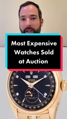 The most expensive watches ever sold at auction, numbers 20 thru 17. #rolex #patekphilippe #patek #vintagepatek #vintagerolex #vintagewatch #watchtok #watchesoftiktok #watchguy #baodai #tourbillon #luxurywatches #rolexwatch 